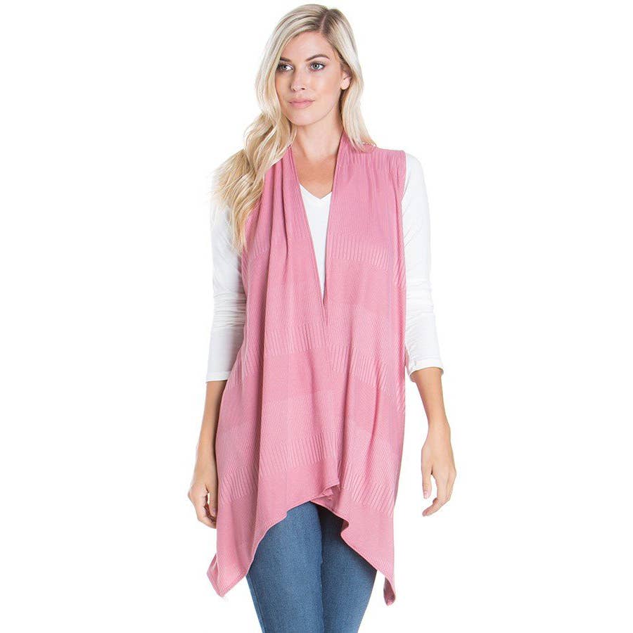 Azules Clothing – Cardigan - Mulher por atacado – Cardigan Duster sem mangas com nervuras e escovado macio11