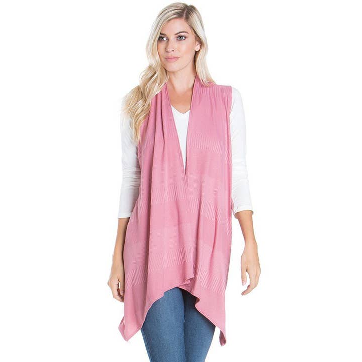 Azules Clothing – Cardigan - Mulher por atacado – Cardigan Duster sem mangas com nervuras e escovado macio11