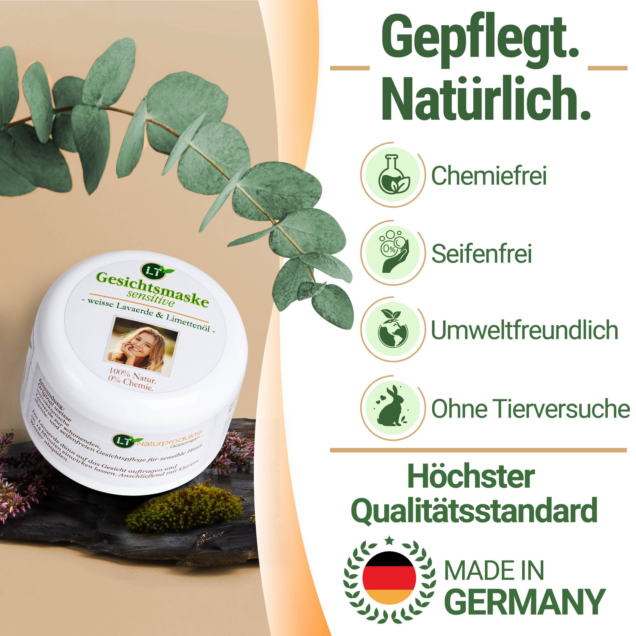 LT-Naturprodukte - Wholesale Skincare Face Mask - Face mask, sensitive, white lava earth, lime scent, 15m1