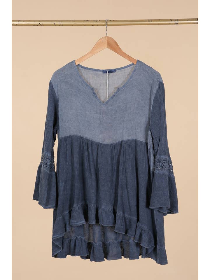la maison des fibres naturelles - Wholesale Tunic - Women's - Ruffled cotton linen tunic 1003 10% linen 90% cotton3