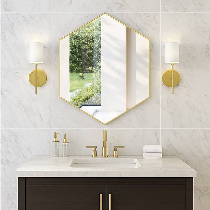 Wall Mirror 24x30" Modern Gold Hexagon Framed Mirror for wholesale by Brio Lighting