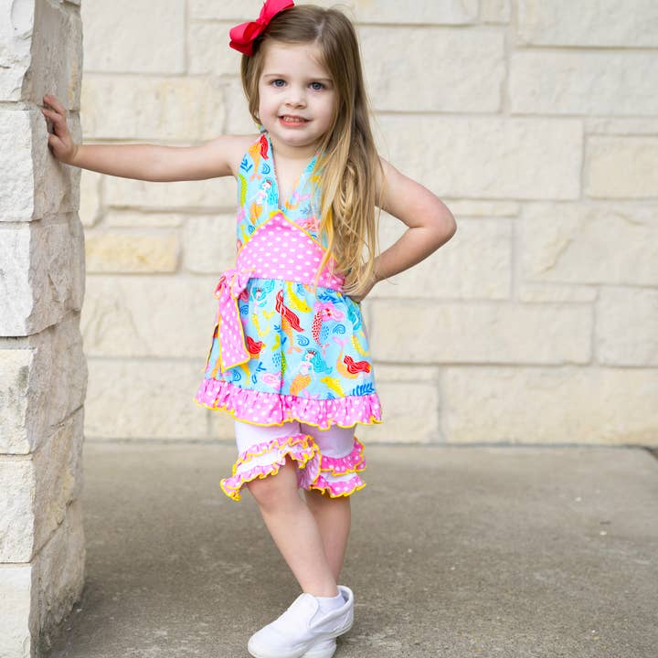 AnnLoren – wholesale Top & short set – Kids – AnnLoren Girls Mermaid Halter Dress White Shorts Summer Set8