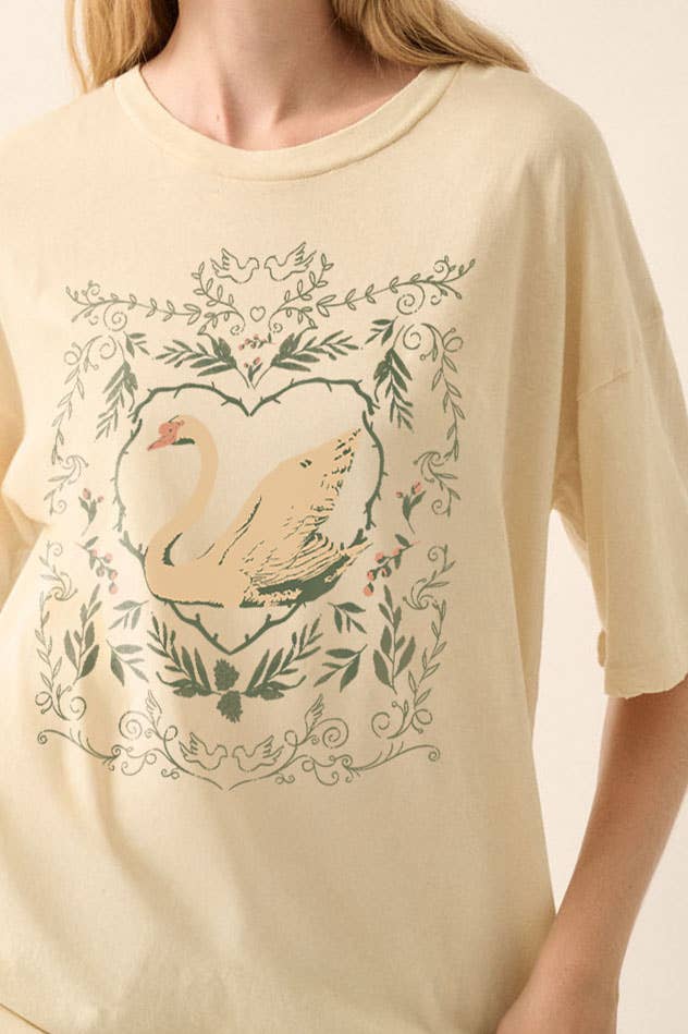 Promesa USA - Wholesale Screen Printed T-Shirt - Women's - Ornate Swan Vintage-Wash Oversize Graphic Tee7