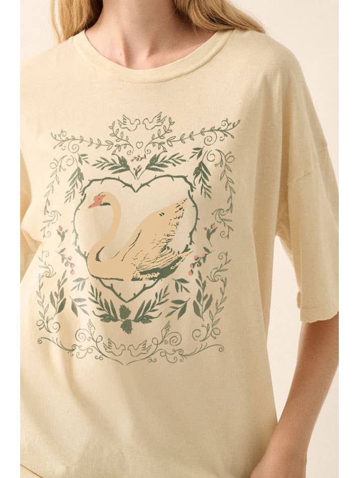 Promesa USA - Wholesale Screen Printed T-Shirt - Women's - Ornate Swan Vintage-Wash Oversize Graphic Tee7
