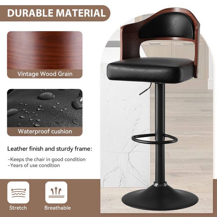BlakOutlet - Wholesale Stool - Set of 2 Wooden Barstools PU Leather Upholstered Bar Chairs10