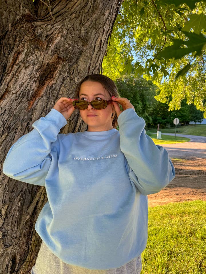 Brenna M & Co - Wholesale Sweatshirt - Unisex - Overstimulated Mental Health Embroidered Crewneck