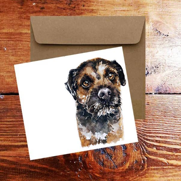 Border Terrier hälsning/anteckningskort.Border Terrier kort för wholesale av edswatercolours