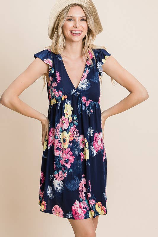 Navy Blue ETK-8495 Floral Swing Dress for wholesale on Faire6