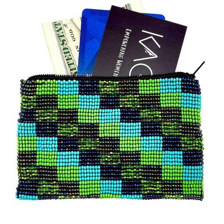 Pochette con cerniera verde Gingham per la vendita all'ingrosso da parte di KAQCHI