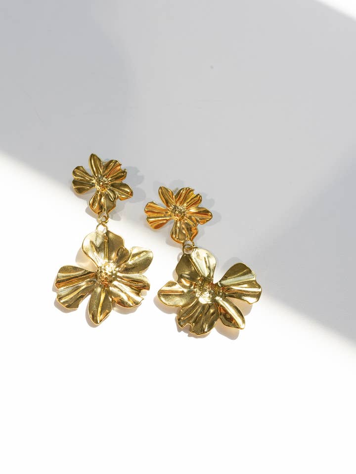 Peggy Vintage Gold Flower Earrings for wholesale by BELJOY