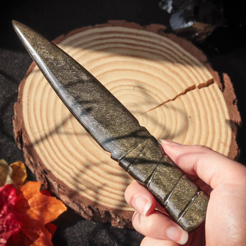 Natures Artifacts Inc - Wholesale Kitchen/Utility Knife - Golden Sheen Obsidian Knife with Spiral Handle 1