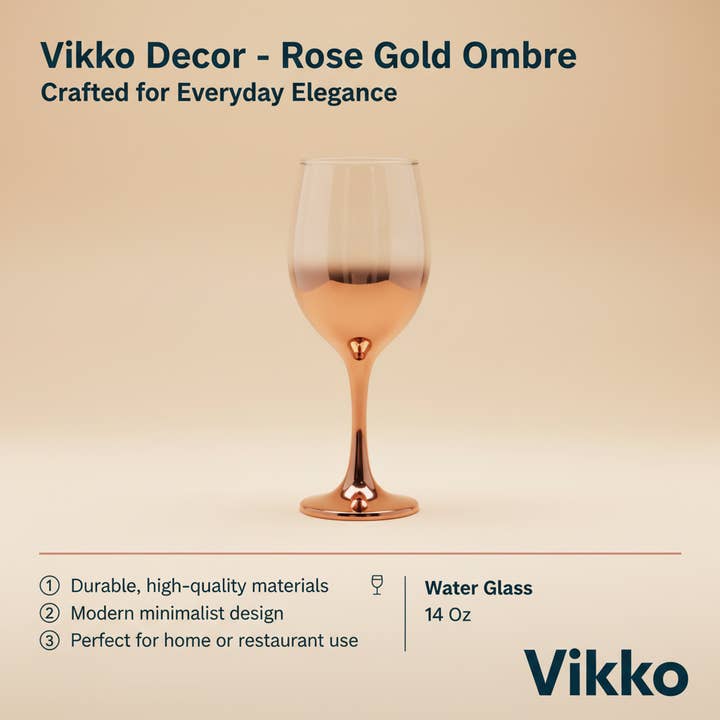 Kadra Kitchenware - Vente Verres à vin - Vikko Decor - Verre à eau ombré en or rose, 14 oz3