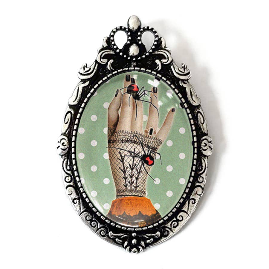 Asunder Bazaar - Wholesale Brooch - Victorian Black Widow Hand Brooch Vintage Halloween Art 0