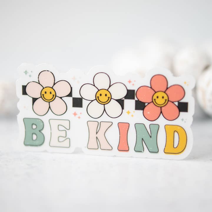 Be Kind Retro CLEAR 3'' Sticker for wholesale by Savannah and James Co