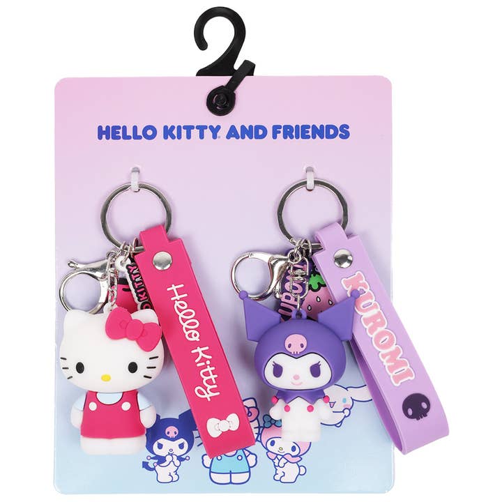 Sanrio Hello Kitty & Kuromi Keychain Set – Officially Licensed 3D Character Lanyard Keychains for wholesale by Concept One