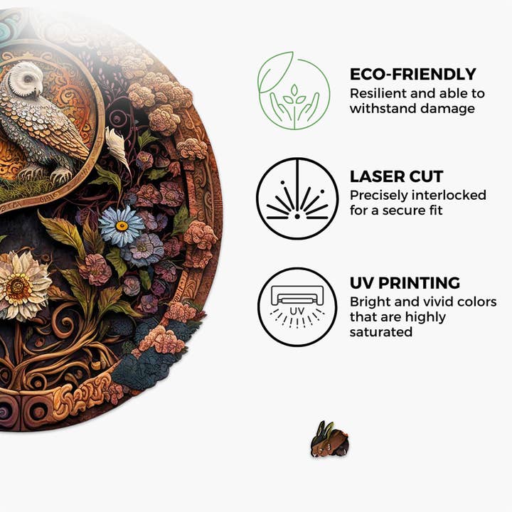 Crafthub - Venta al por mayor Puzle - Adultos - Rompecabezas de madera con diseño único de flores y pájaros Yin Yang