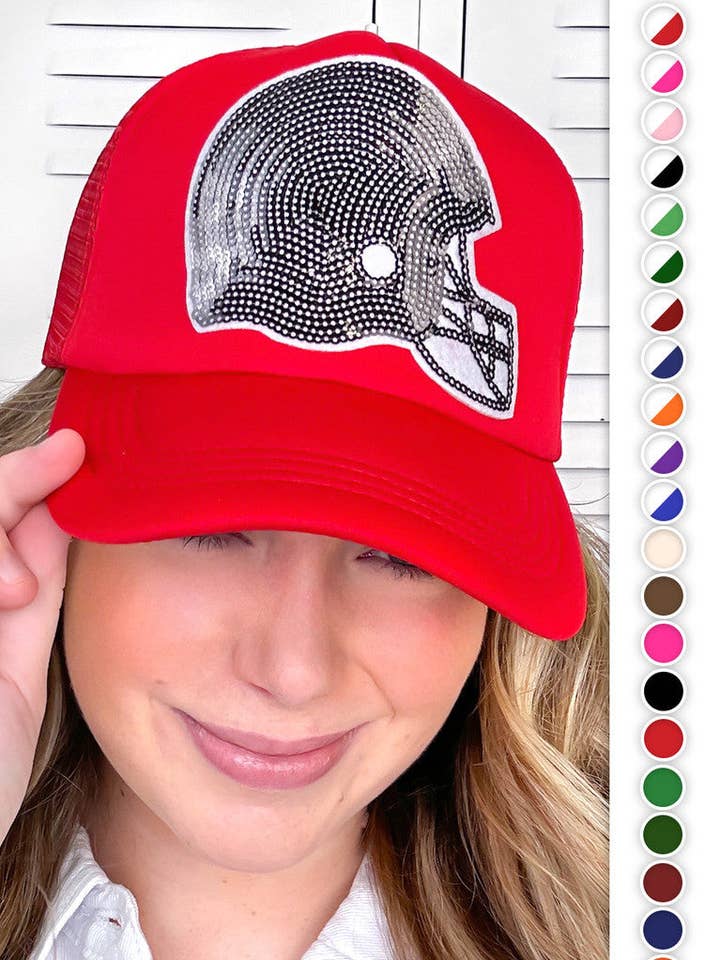Sparkle Football Helmet Sequin Trucker Hat for wholesale by Sugar Stitch