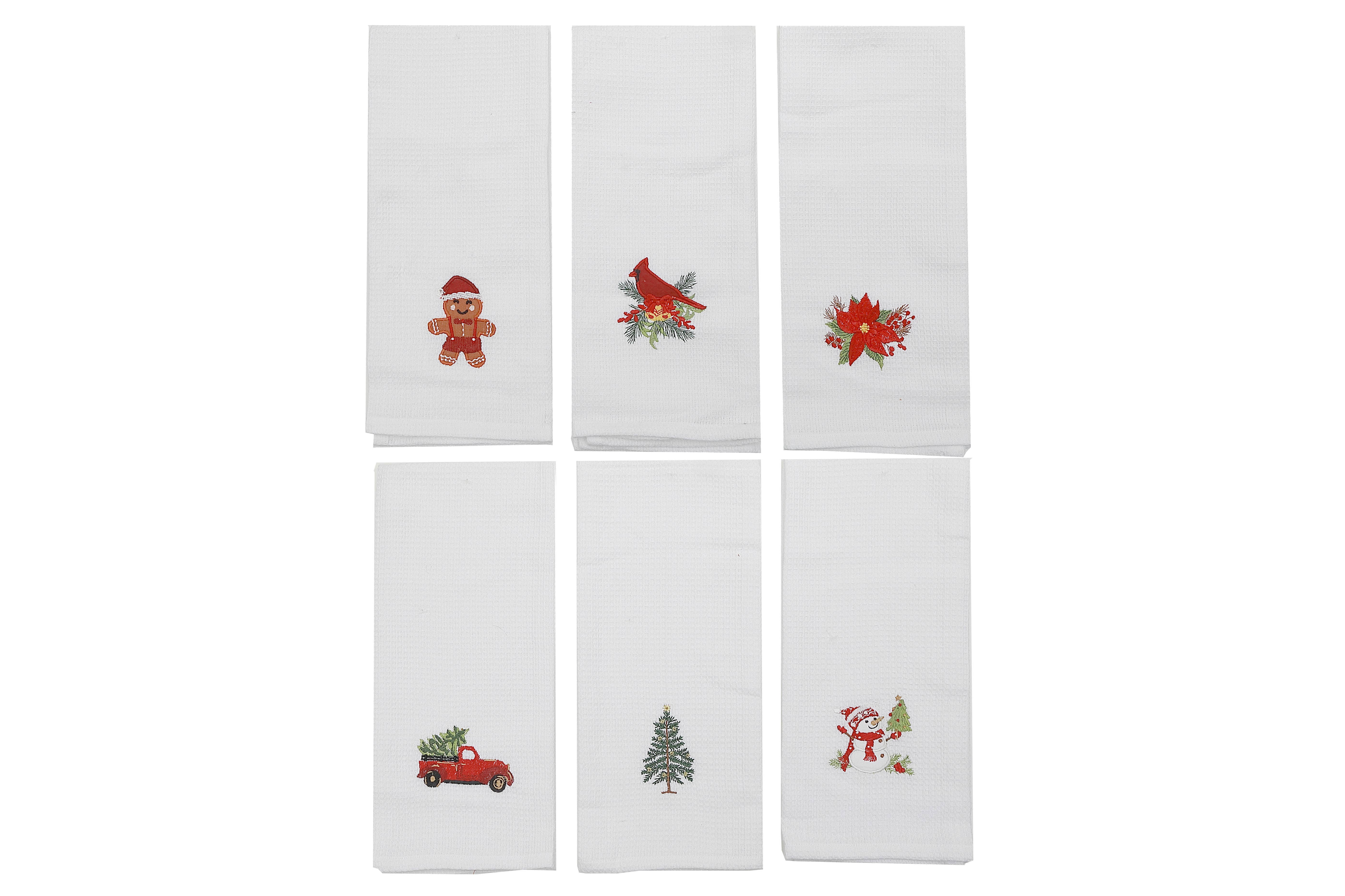 IH Casa Decor - Wholesale Tea towel - EMBROIDERED WHITE WAFFLE KITCHEN TOWEL (ASSTD)