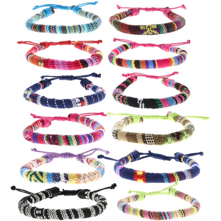 Adjustable Round Woven Boho Rope Bracelets- SET 12 for wholesale by Natalia