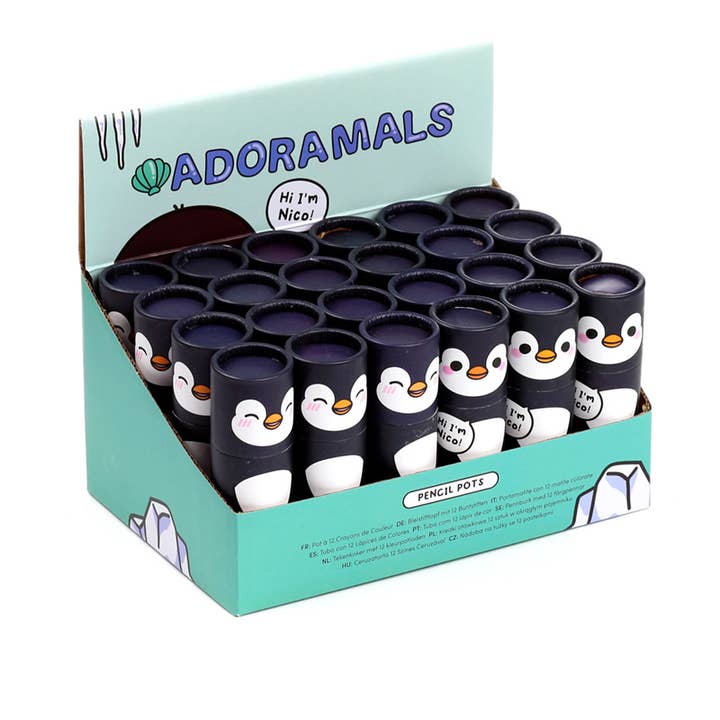 Puckator Ltd - Wholesale Pencil Case/Pouch - Adoramals Penguin Pencil Pot with 12 Colouring Pencils