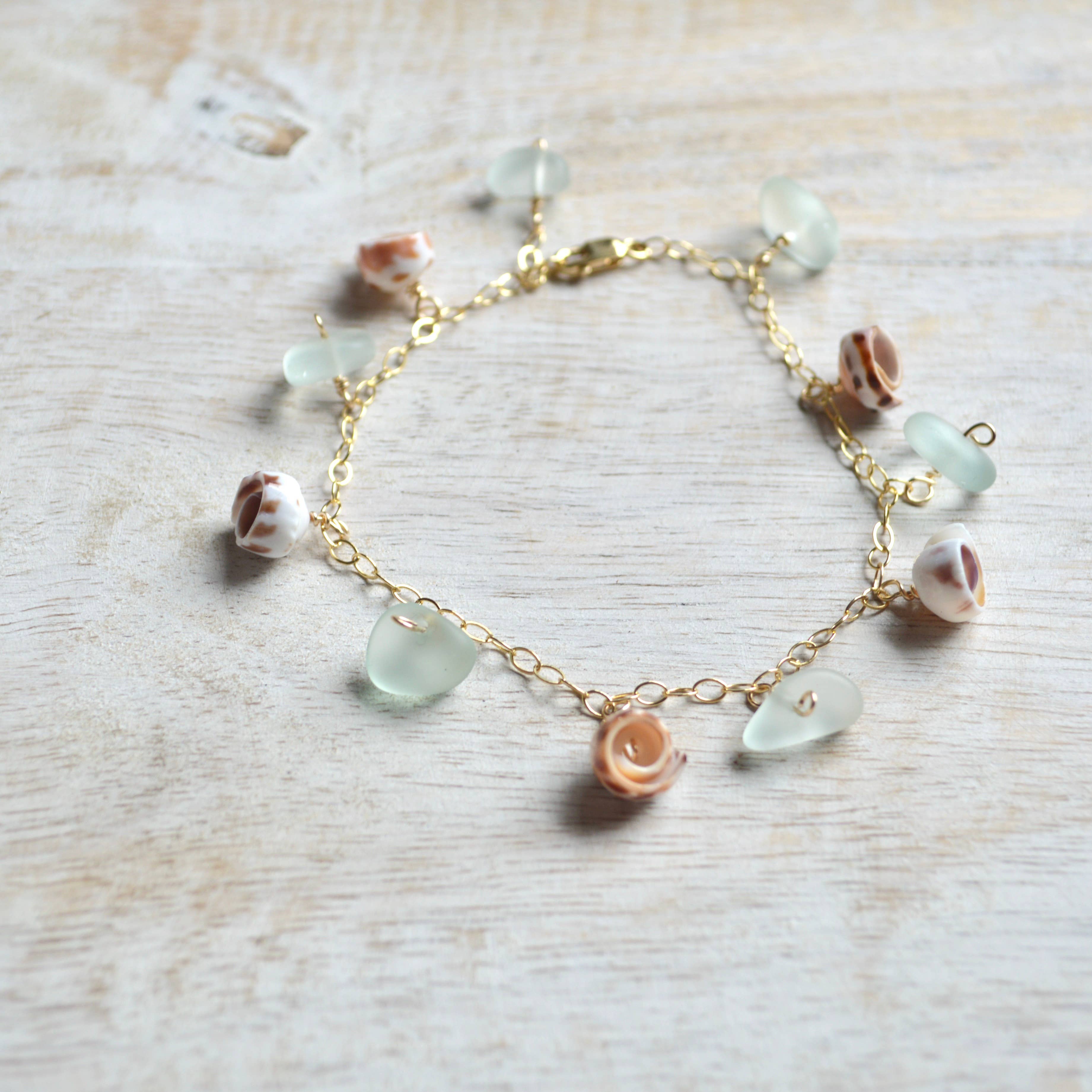 Salty But Sweet - Wholesale Charm/Dangle Bracelet - Puka Shell & Sea Foam Glass Chain Bracelet2
