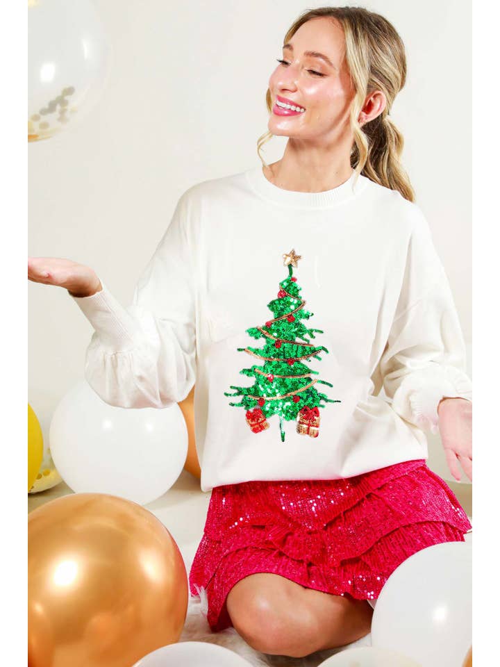 Vine & Love - Wholesale Knit Sweater - Women's - Christmas Tree Sequin Detail Knit Sweater Top VT81484G