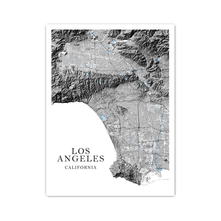 Impression d'une carte murale de la ville de Los Angeles en noir et blanc en 3D, Los Angeles pour la vente par Maps As Art