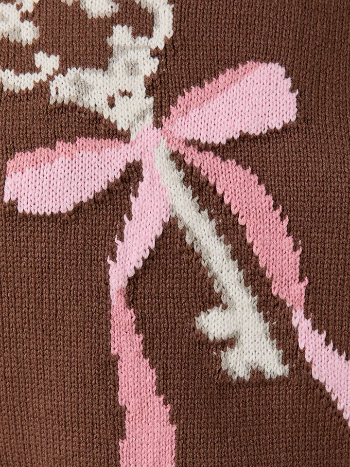 Brown MOCK NECK WIDE SHOULDER "KEY" GRAPHIC SWEATER for wholesale on Faire7