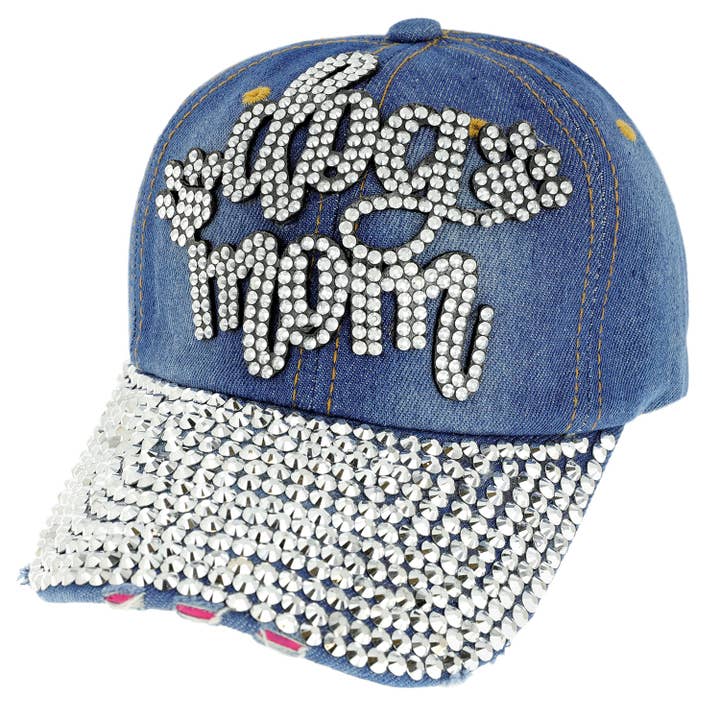 Rhinestone Bedazzled Dog Mom Baseball Cap for wholesale by SP Sophia Collection