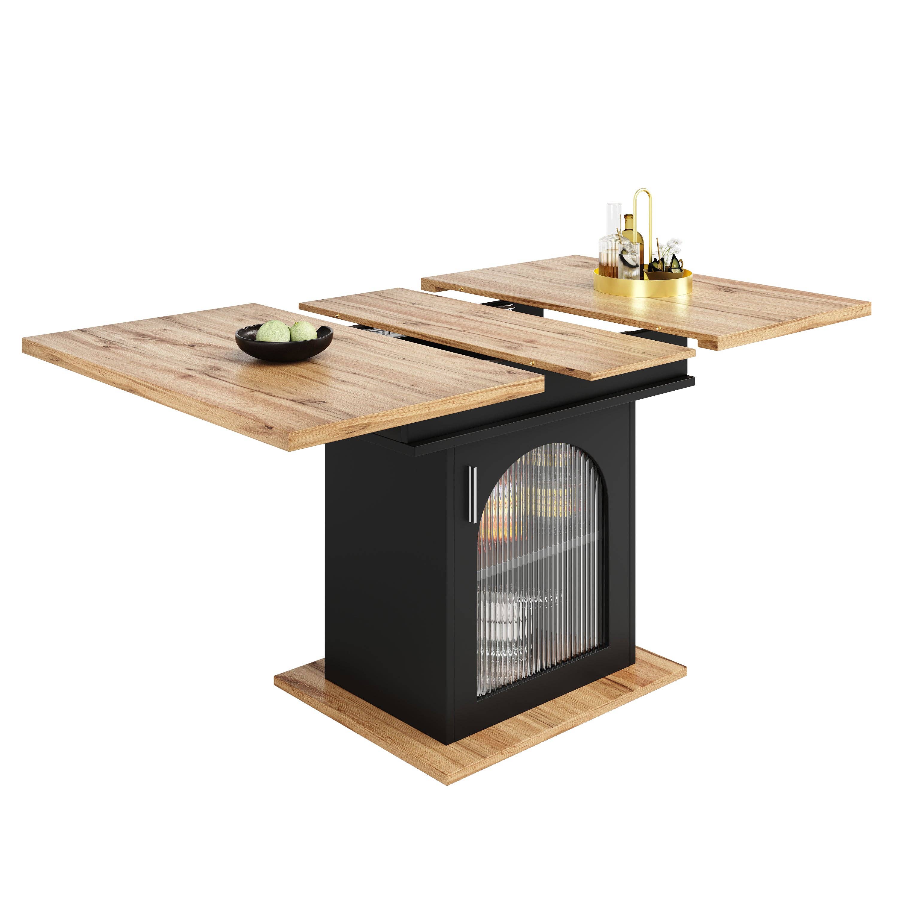 Urban Meuble - Wholesale Side Table - Extendable dining table with wood effect, black storage space, and glass 110-140*70cm CHOCAS BLACK GLASS23