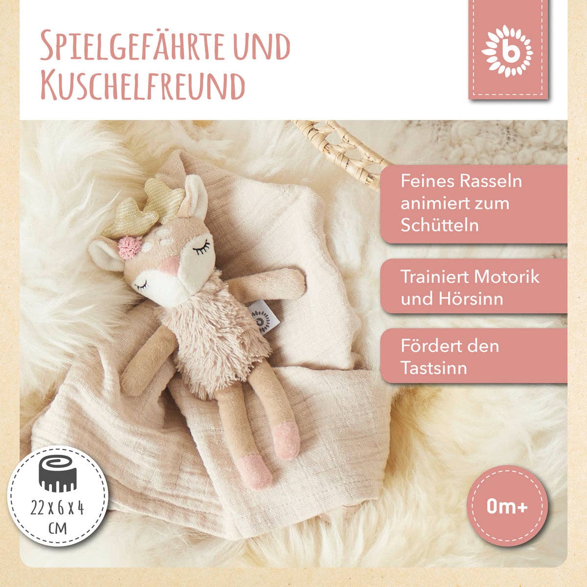 Bieco Spielwaren - Wholesale Stuffed/Plush Toy - Kids & Baby - Deer Ella toy with rattle3