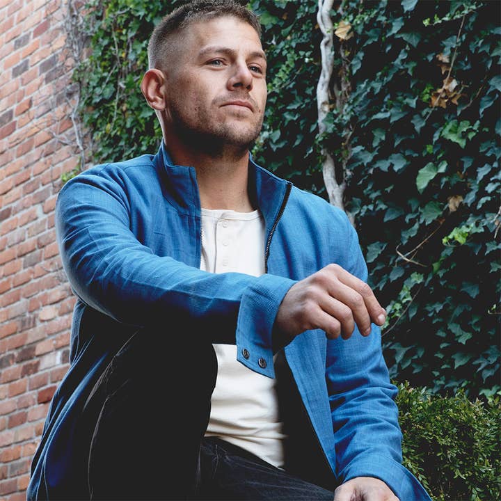 Blouson aviateur Wave en Indigo Matt pour la vente par Ekome Studio