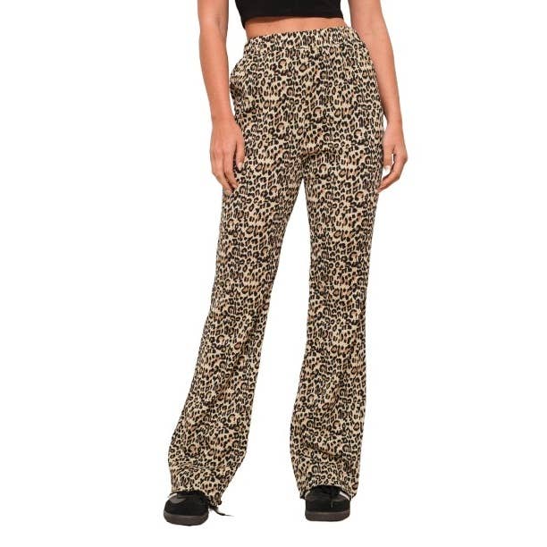 Pantalon évasé à imprimé léopard avec taille élastique pour la vente par Blue Bunny Inc