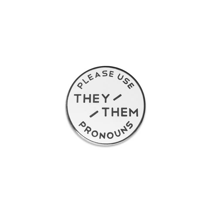 Small Victories - Wholesale Lapel Pin/Button - White & Black Circular Nickel Pronoun Pin: They/Them