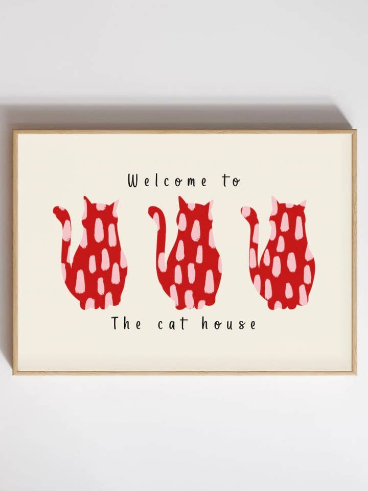 Welcome To The Cat House (Red) Art Print, Unframed for wholesale by HanVos Art