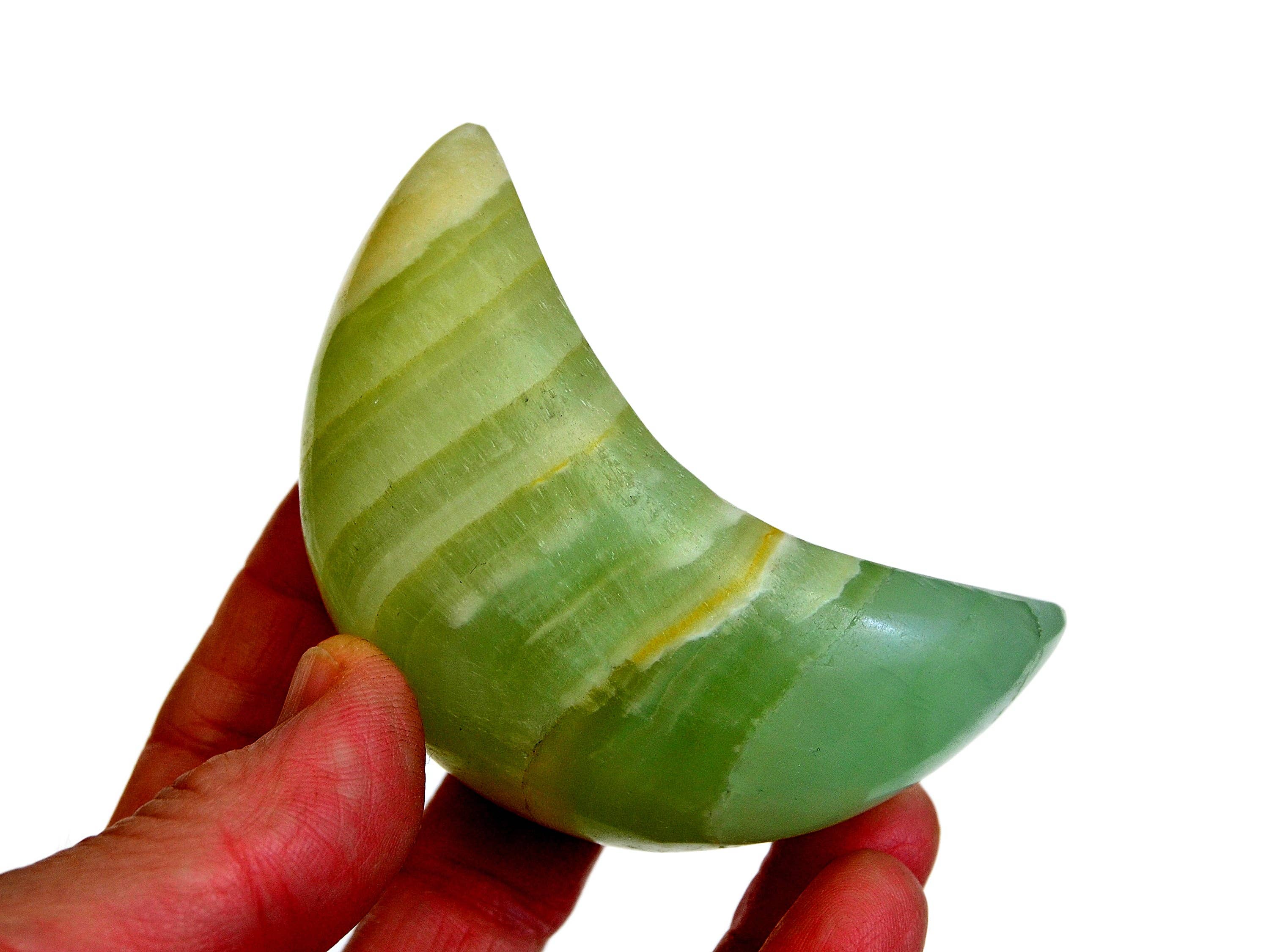 Kaia & Crystals – Großhandel Spiritueller Stein/Kristall – Mondförmiger Pistazien-Calcit (70 mm - 75 mm)2