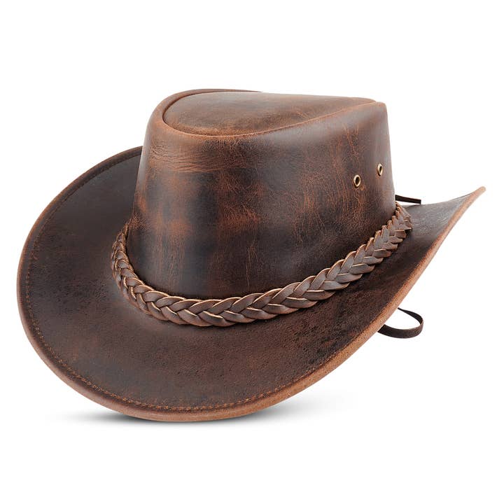 Hadzam - Wholesale Cowboy Hat - Unisex - Men's and Women's Brown Western Leather Outback Cowboy Hat