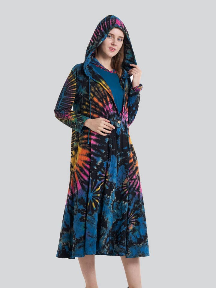 Kathmandu Imports - Wholesale Jacket – Women's - Tie-dye Hooded Long Jacket (TH-1418)0