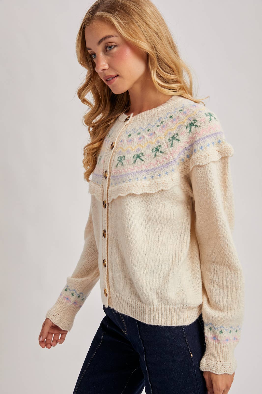 Bluivy - Wholesale Knit Sweater - Women's - BUTTON FRONT FAIR ISLE KNIT SWEATER TOP12