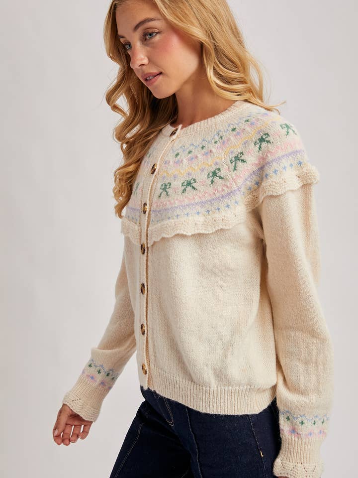 Bluivy - Wholesale Knit Sweater - Women's - BUTTON FRONT FAIR ISLE KNIT SWEATER TOP12