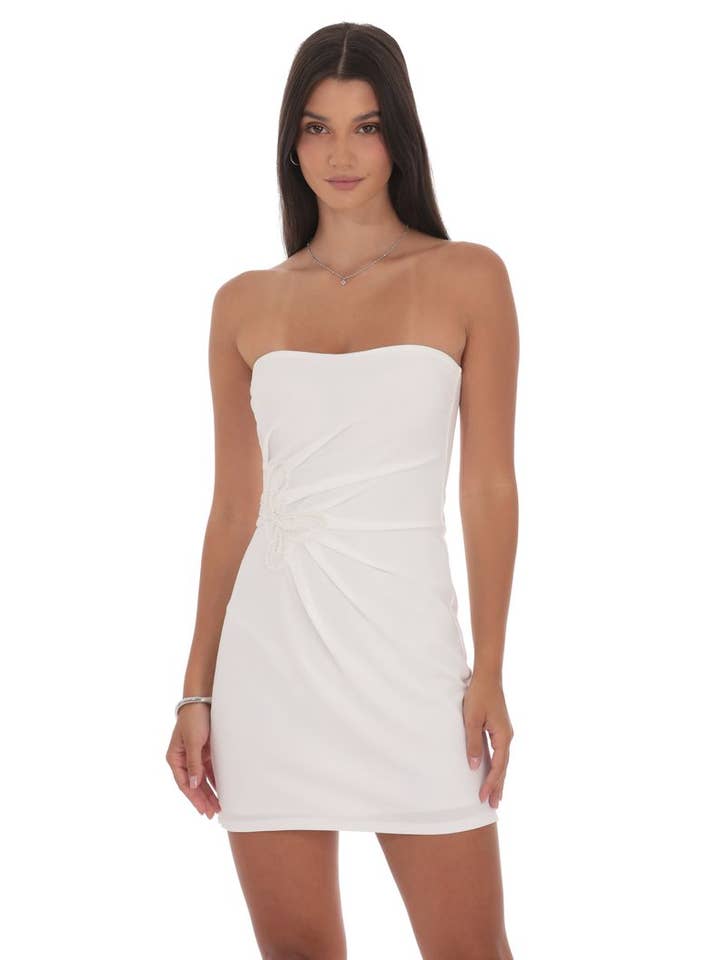 Perlen-Schmetterling trägerloses Kleid in Weiß für den Großhandel von Lucy In The Sky