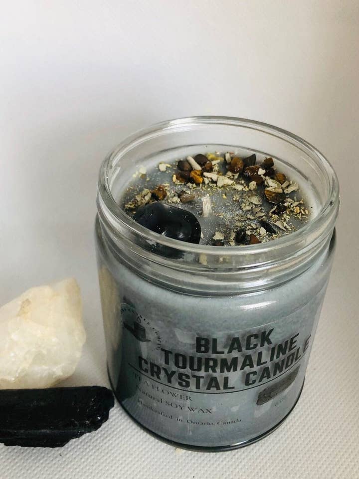 Vela de cristal de turmalina negra, protección, aromaterapia para venta al por mayor de 6ix Wicks Candle & Crystal