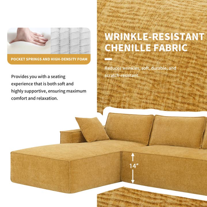 Yellow Minimalist Modular Chenille Sectional Sofa Bed for wholesale on Faire