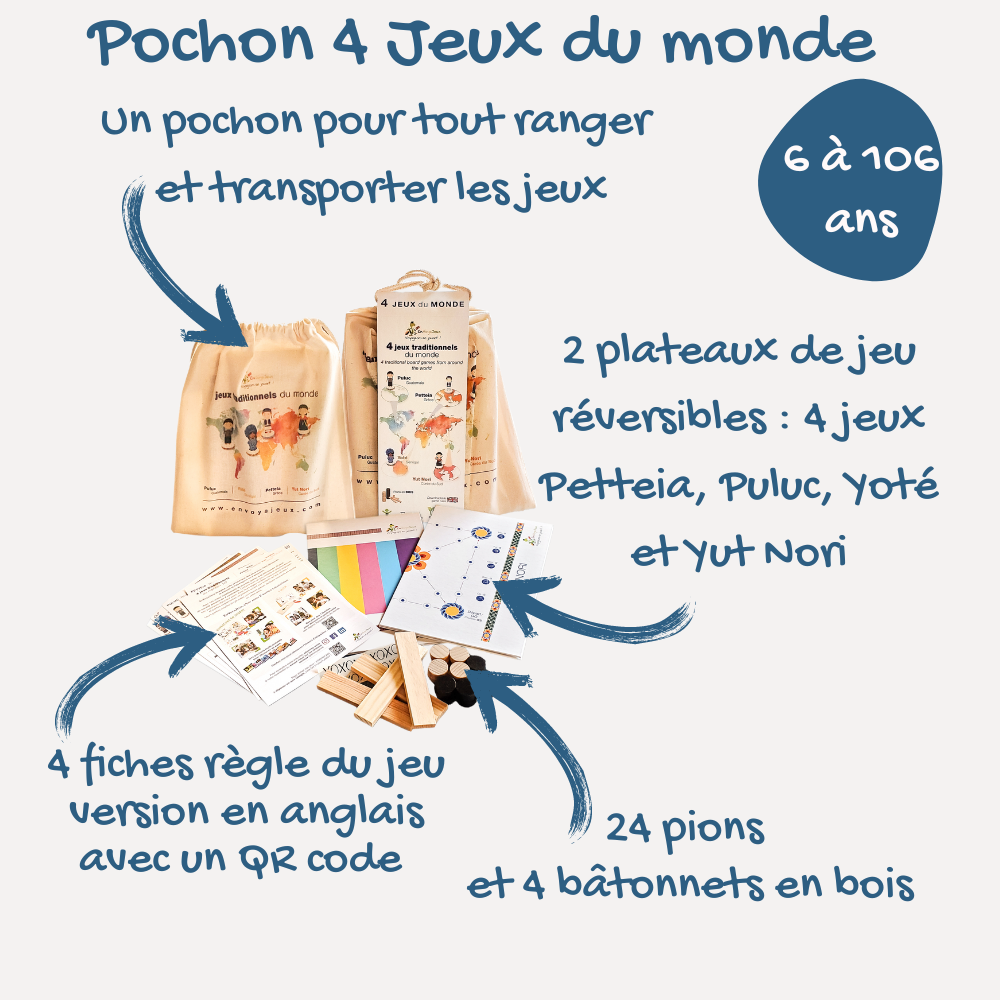 EnVoyaJeux - Wholesale Board Game - Pochon 4 traditional games of the world1