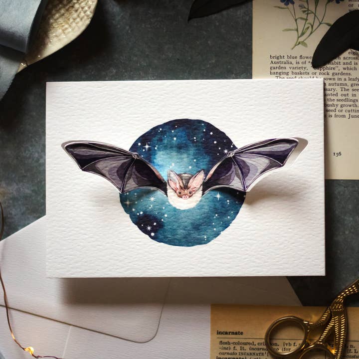 Sophie Brabbins - Wholesale Everyday Greeting Card - Spooky Bat Pop Out Watercolour Greetings Card0
