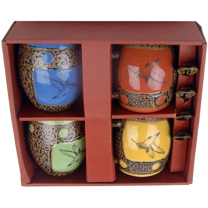 Always Azul Pottery - Wholesale Coffee Mug - Hummingbird Mugs with Spoons Box Set (made to order)