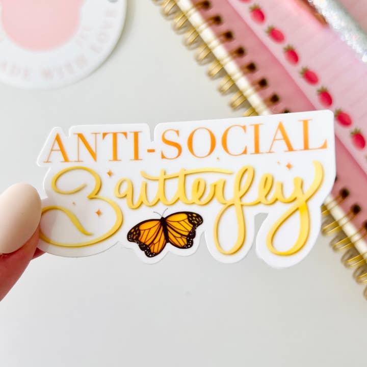 Anti Social Butterfly Vinyl Sticker for wholesale by Tabs Art Shop
