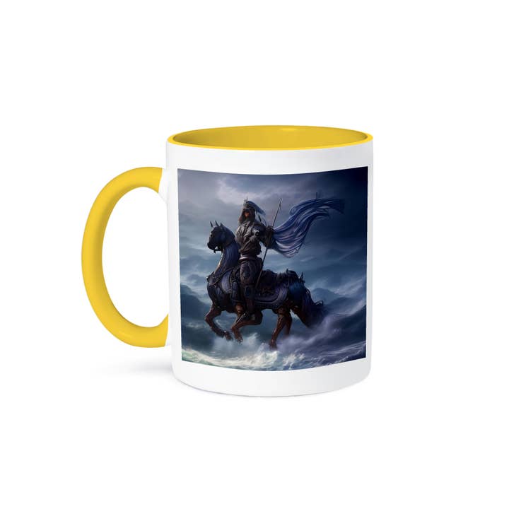 3dRose - Wholesale Coffee Mug - 3dRose, Fantasy dark knight in armor on a horse. Sea waves, wind digital art, Mug