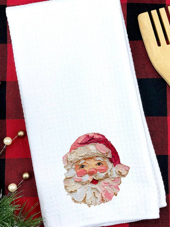 The Painted Santa Waffle Kitchen Towel for wholesale by Wholesale Accessory Market