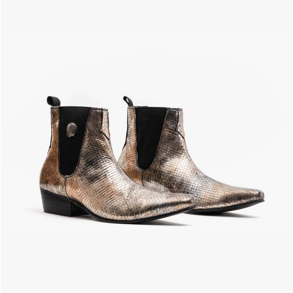 Club Cubano - Wholesale Chelsea Boots - Men's - HUGO Mens Leather Cuban Heel Boots Gold Snake2